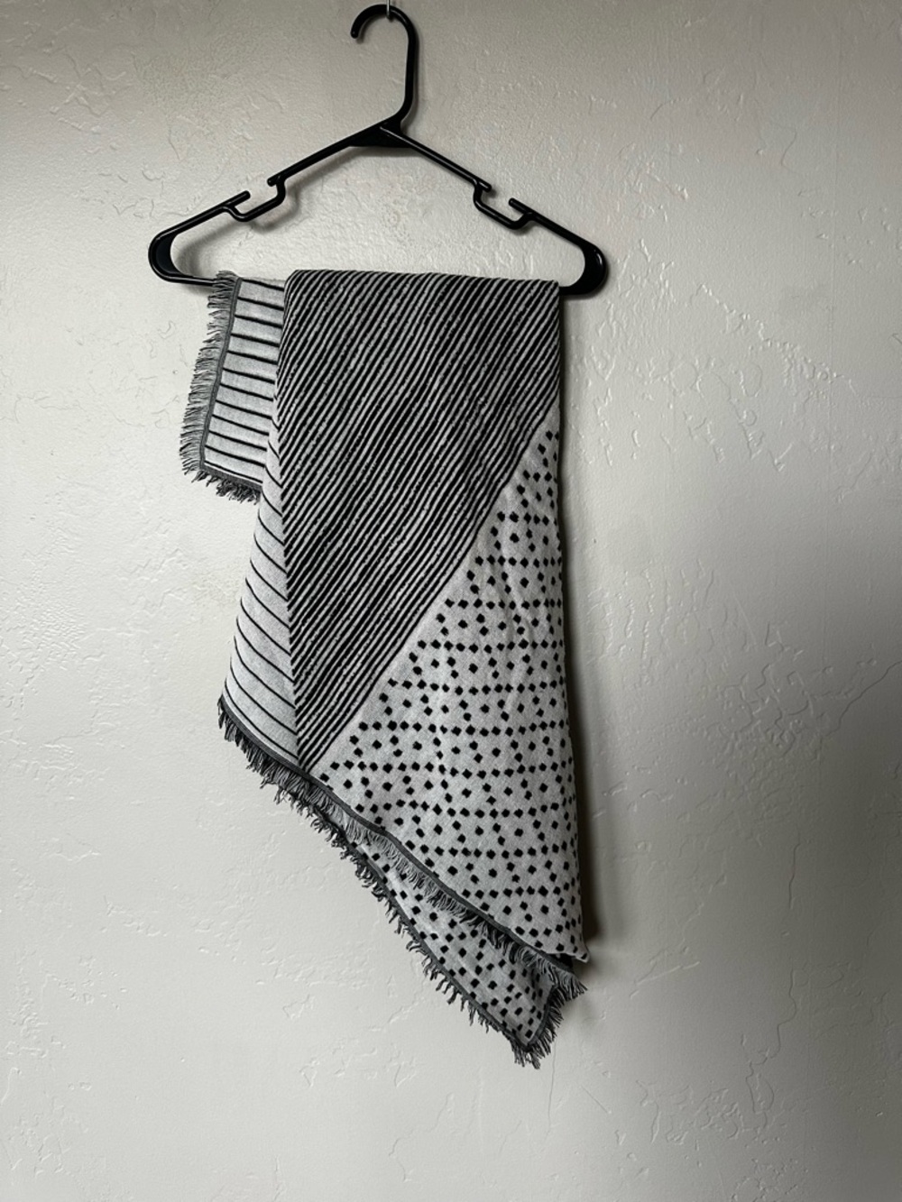 Madewell Black and White Fringed Striped Polka Dot Oversized Blanket Scarf Shawl